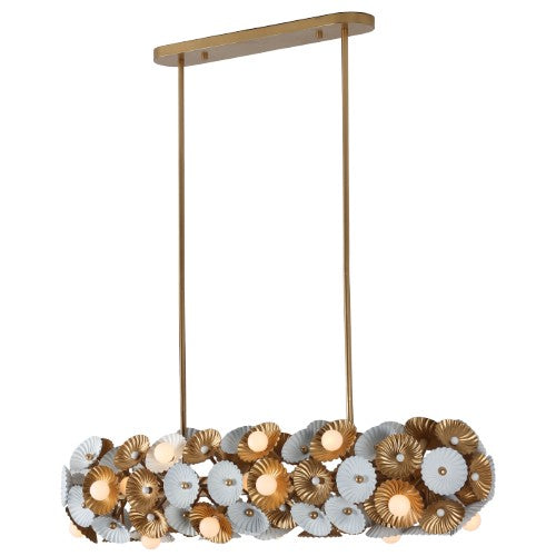 Damask 24 Light Island Pendant White and Vintage Brass