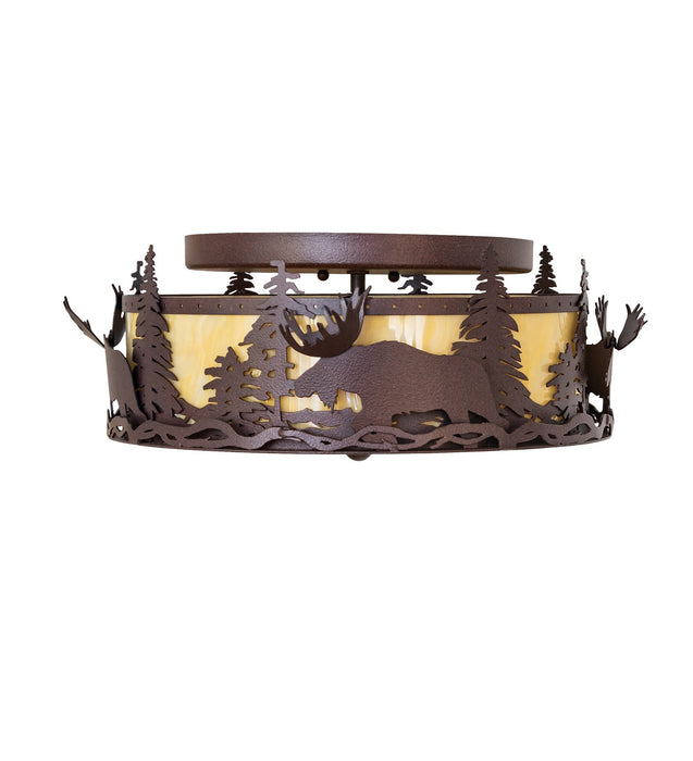 Meyda Tiffany - 268614 - Two Light Flushmount - Moose At Dusk - Distressed Rust