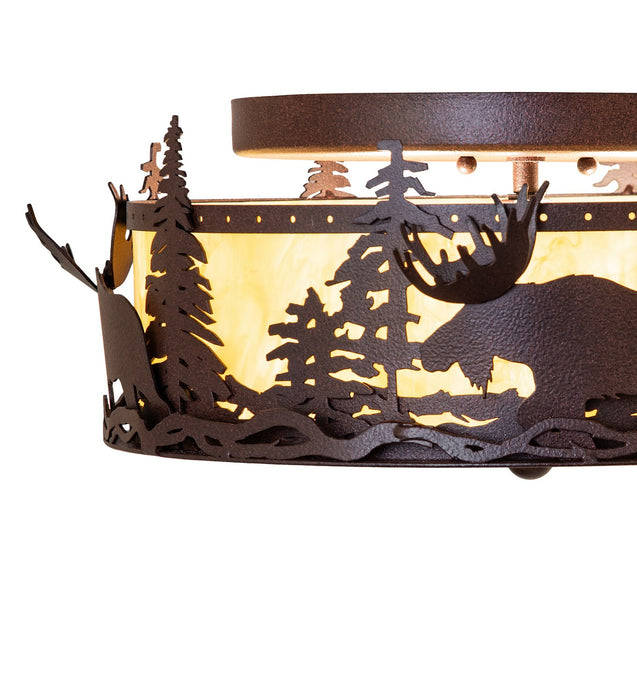 Meyda Tiffany - 268614 - Two Light Flushmount - Moose At Dusk - Distressed Rust