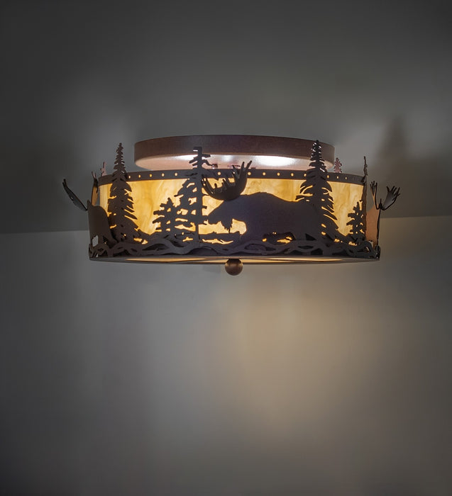 Meyda Tiffany - 268614 - Two Light Flushmount - Moose At Dusk - Distressed Rust