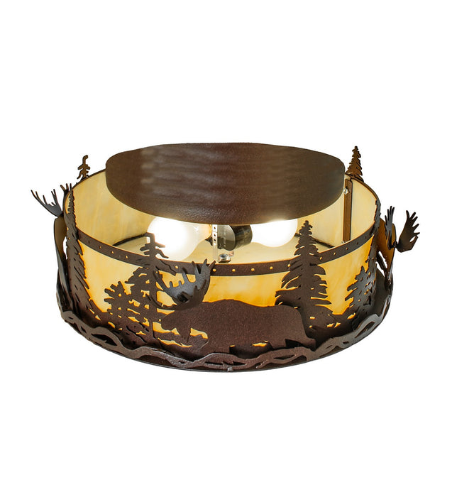 Meyda Tiffany - 268614 - Two Light Flushmount - Moose At Dusk - Distressed Rust