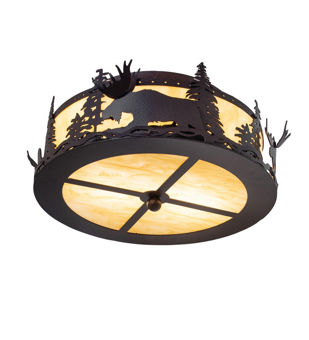 Meyda Tiffany - 268614 - Two Light Flushmount - Moose At Dusk - Distressed Rust