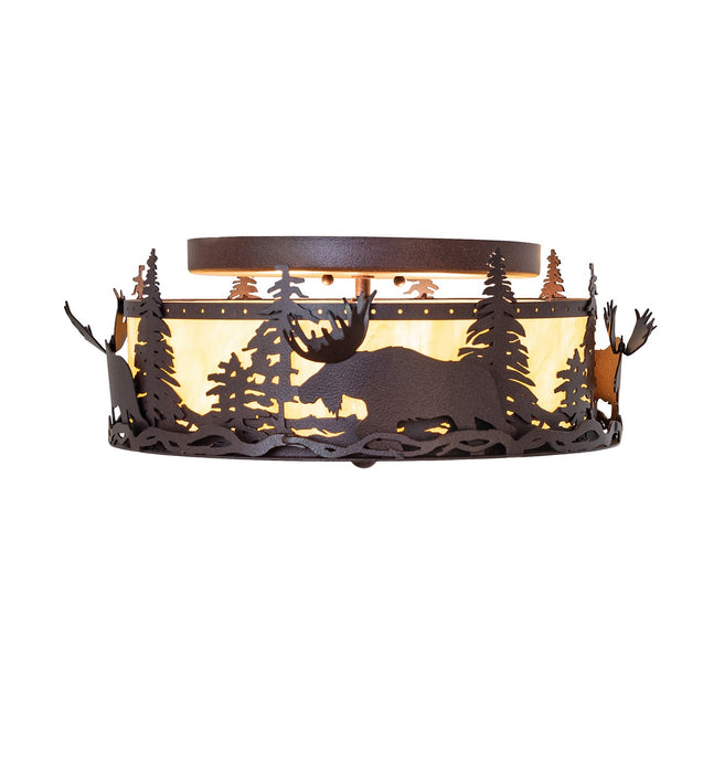 Meyda Tiffany - 268614 - Two Light Flushmount - Moose At Dusk - Distressed Rust