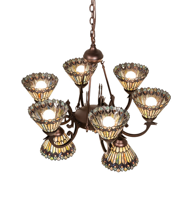 Meyda Tiffany - 270138 - Nine Light Chandelier - Tiffany Jeweled Peacock - Mahogany Bronze