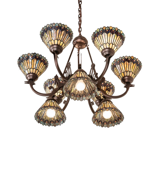 Meyda Tiffany - 270138 - Nine Light Chandelier - Tiffany Jeweled Peacock - Mahogany Bronze