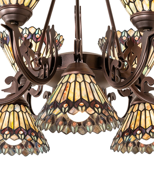 Meyda Tiffany - 270138 - Nine Light Chandelier - Tiffany Jeweled Peacock - Mahogany Bronze