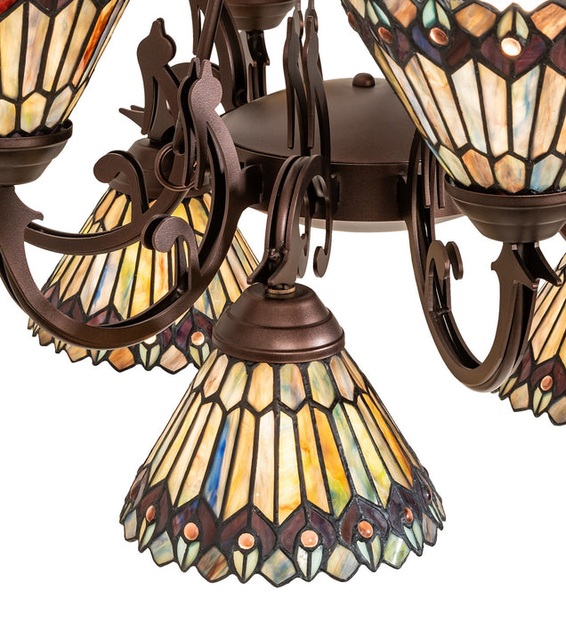 Meyda Tiffany - 270138 - Nine Light Chandelier - Tiffany Jeweled Peacock - Mahogany Bronze