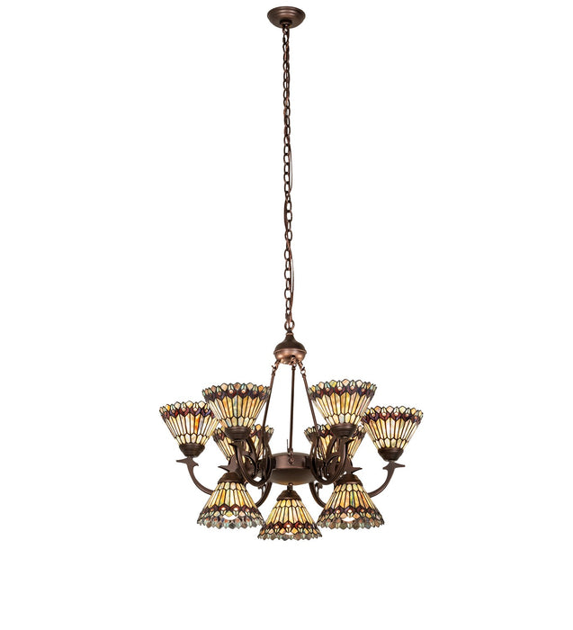 Meyda Tiffany - 270138 - Nine Light Chandelier - Tiffany Jeweled Peacock - Mahogany Bronze