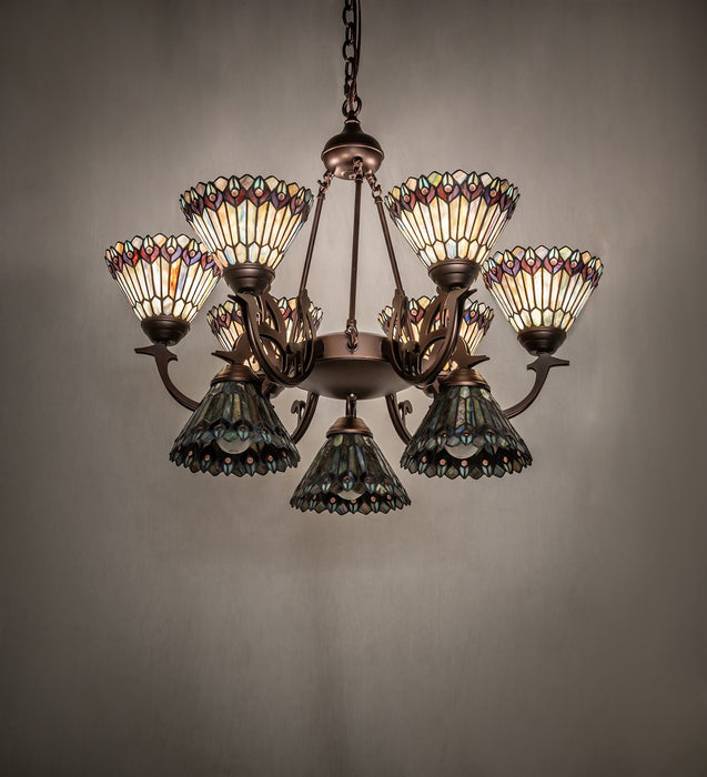 Meyda Tiffany - 270138 - Nine Light Chandelier - Tiffany Jeweled Peacock - Mahogany Bronze