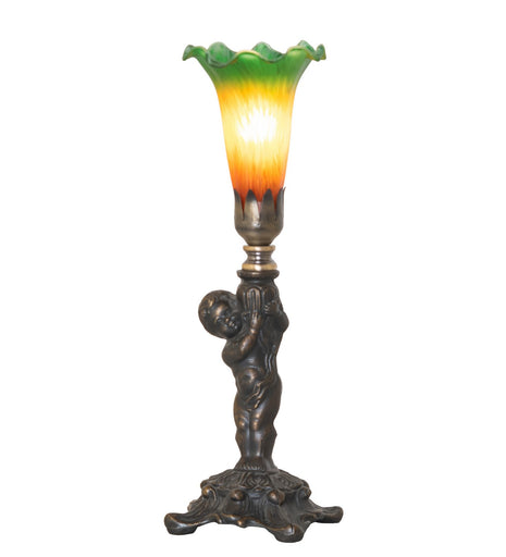 Amber/Green Tiffany Pond Lily One Light Mini Lamp