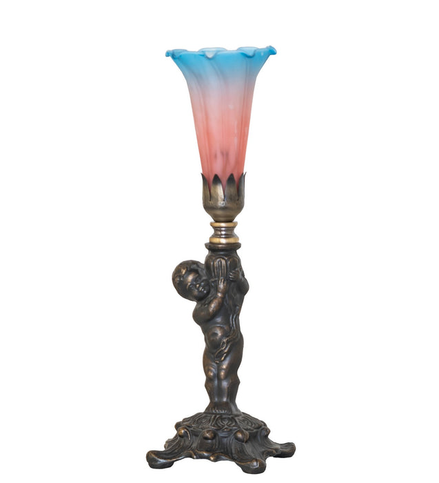 Meyda Tiffany - 273023 - One Light Mini Lamp - Pink/Blue Tiffany Pond Lily - Antique Brass