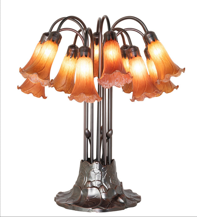 Meyda Tiffany - 273103 - 12 Light Table Lamp - Amber Tiffany Pond Lily - Mahogany Bronze