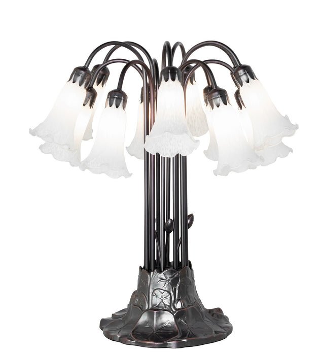 Meyda Tiffany - 273105 - 12 Light Table Lamp - White Tiffany Pond Lily - Mahogany Bronze