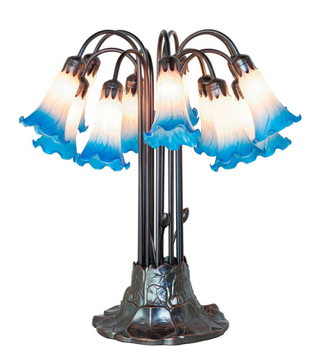 Pink/Blue Tiffany Pond Lily 12 Light Table Lamp