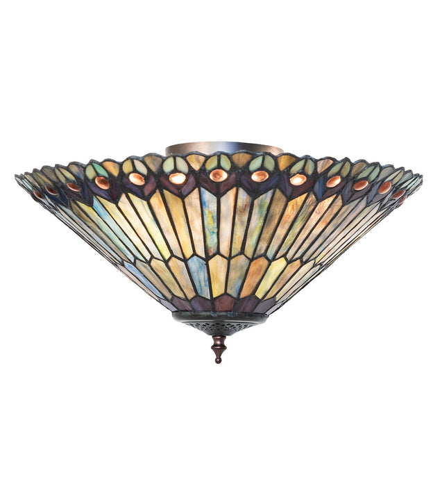 Meyda Tiffany - 274068 - Three Light Flushmount - Tiffany Jeweled Peacock