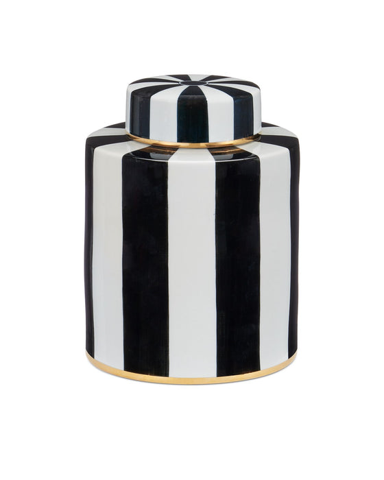 Currey and Company - 1200-0822 - Canister - Rayures - Ivory/Black/Antique Brass