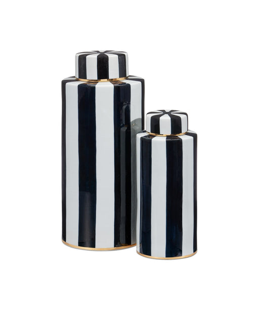 Currey and Company - 1200-0823 - Canister Set of 2 - Rayures - Ivory/Black/Antique Brass