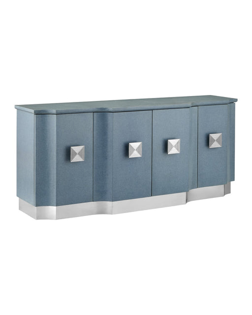 Currey and Company - 3000-0281 - Credenza - Maya - Lacquered Blue Linen/Washed Mahogany/Polished Stainless Steel