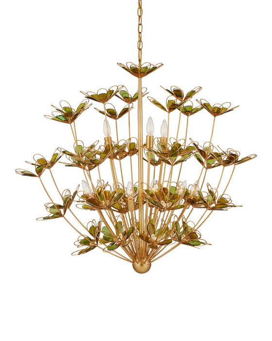 Currey and Company - 9000-1199 - Nine Light Chandelier - Contemporary Gold Leaf/Contemporary Gold/Green