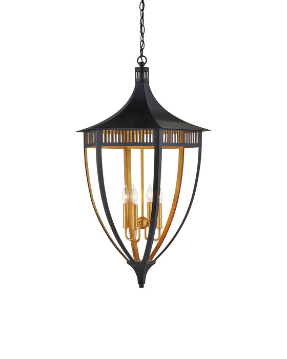 Currey and Company - 9000-1217 - Four Light Lantern - Satin Black/Contemporary Gold Leaf