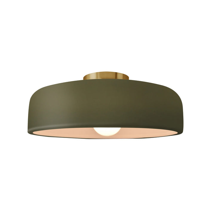Justice Designs - CER-6343-MGRN-BRSS - One Light Semi-Flush Mount - Radiance - Matte Green