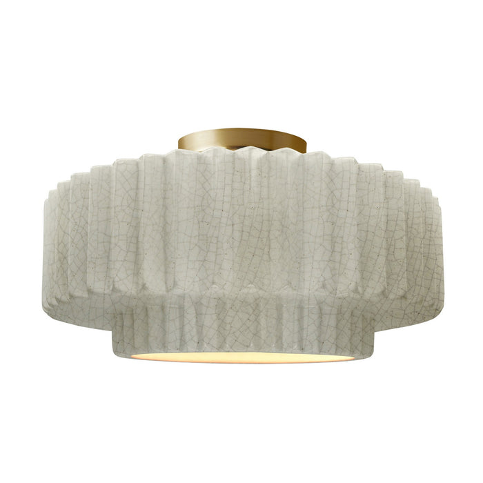Justice Designs - CER-6375-CRK-BRSS - One Light Semi-Flush Mount - Radiance - White Crackle