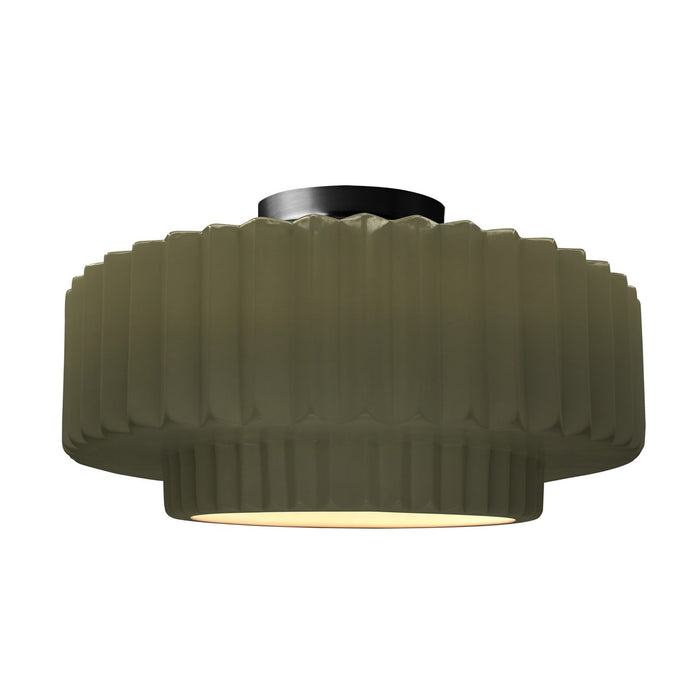 Justice Designs - CER-6375-MGRN-MBLK - One Light Semi-Flush Mount - Radiance - Matte Green