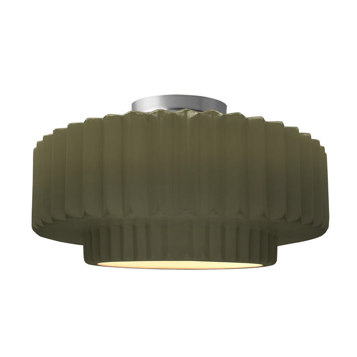 Justice Designs - CER-6375-MGRN-NCKL - One Light Semi-Flush Mount - Radiance - Matte Green