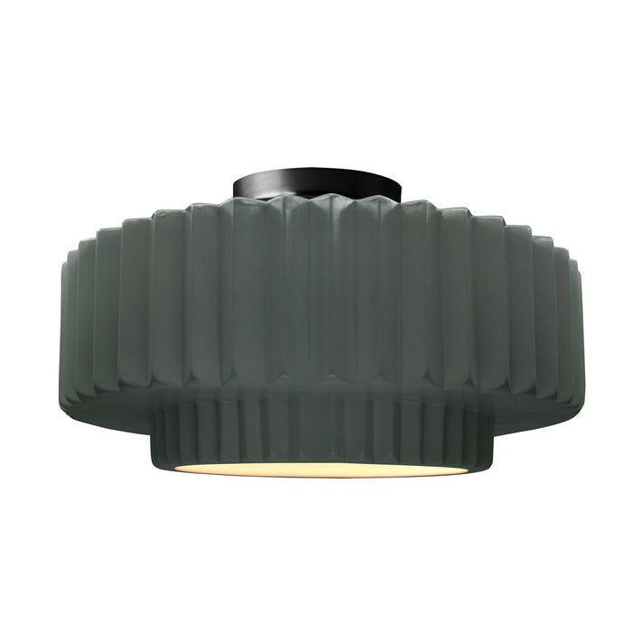 Justice Designs - CER-6375-PWGN-MBLK - One Light Semi-Flush Mount - Radiance - Pewter Green