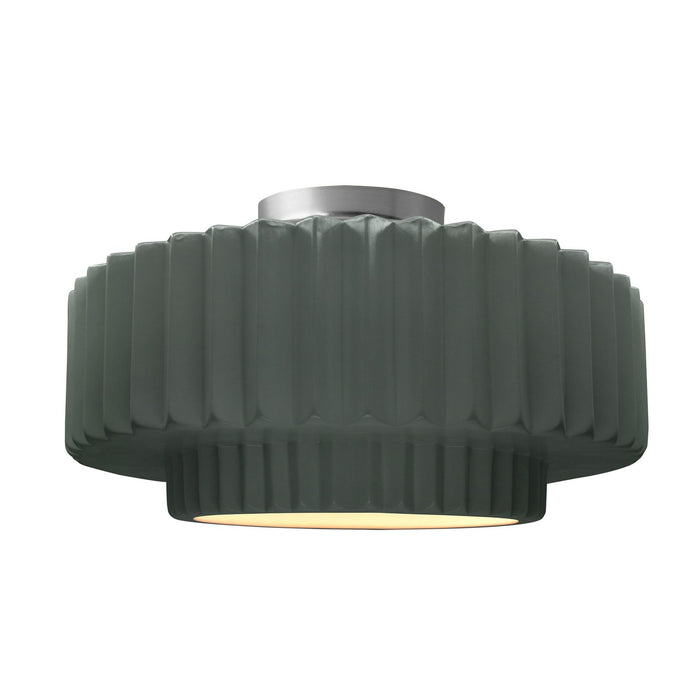 Justice Designs - CER-6375-PWGN-NCKL - One Light Semi-Flush Mount - Radiance - Pewter Green