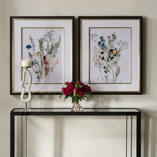 Uttermost - 32341 - Framed Prints, S/2 - Delicate Flowers - Dark Wood Grain