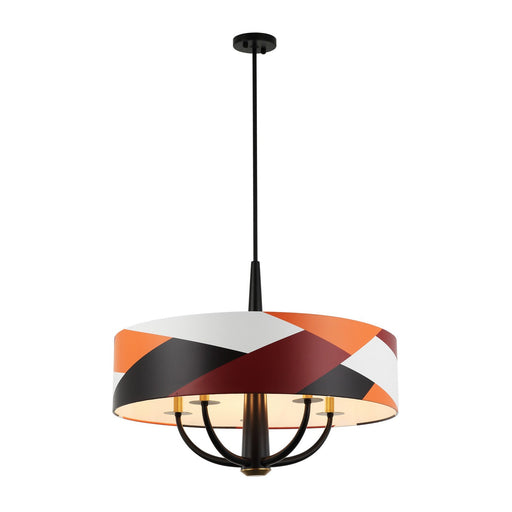 Patchwork Five Light Pendant Black/Satin Brass/Patchwork