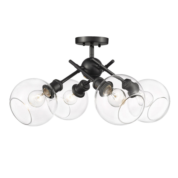 Golden - 1945-SF BLK-GLOBE-CLR - Four Light Semi-Flush Mount - Axel - Matte Black
