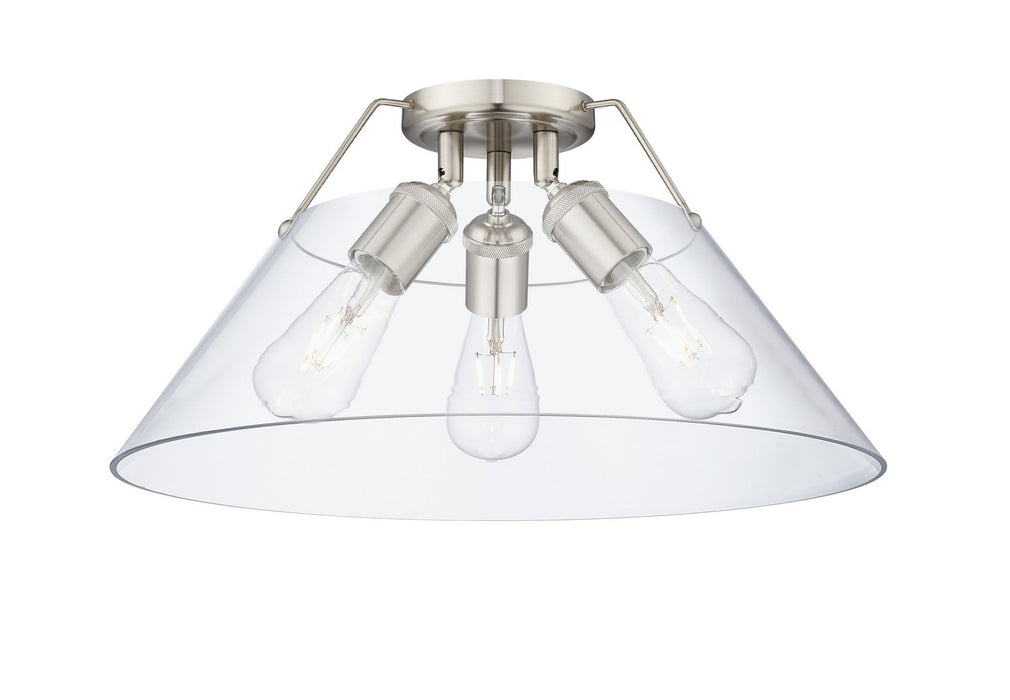 Golden - 3306-3FM PW-CLR - Three Light Flush Mount - Orwell - Pewter