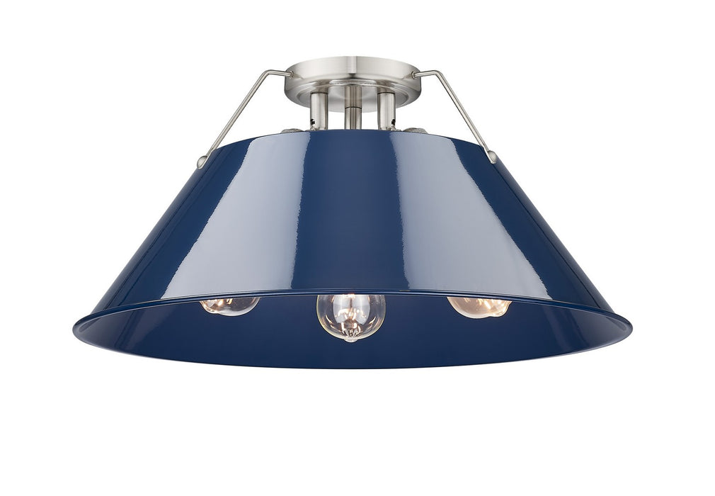 Golden - 3306-3FM PW-NVY - Three Light Flush Mount - Orwell - Pewter