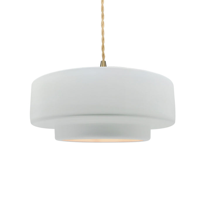 Justice Designs - CER-6543-WTWT-BRSS-BEIG-TWST - One Light Pendant - Radiance - Gloss White (outside and inside of fixture)