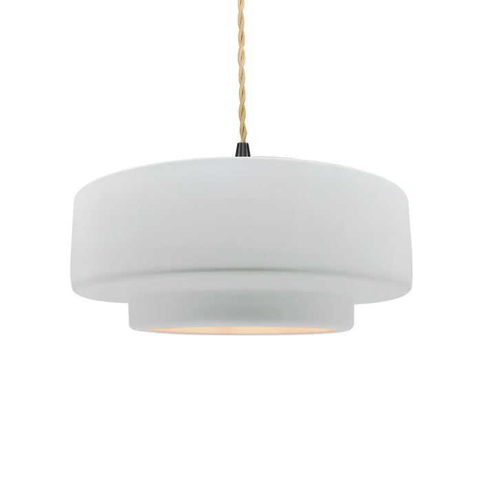 Justice Designs - CER-6543-WTWT-MBLK-BEIG-TWST - One Light Pendant - Radiance - Gloss White (outside and inside of fixture)