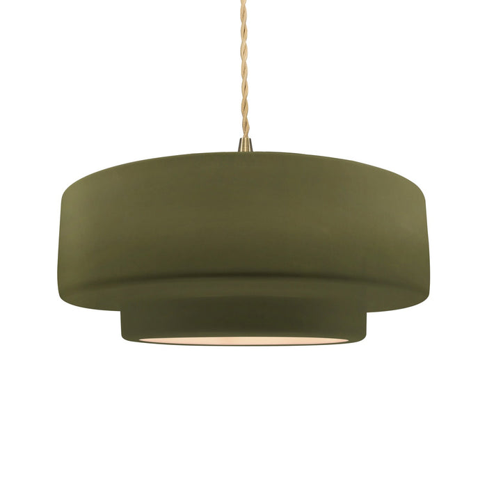 Justice Designs - CER-6545-MGRN-BRSS-BEIG-TWST - One Light Pendant - Radiance - Matte Green