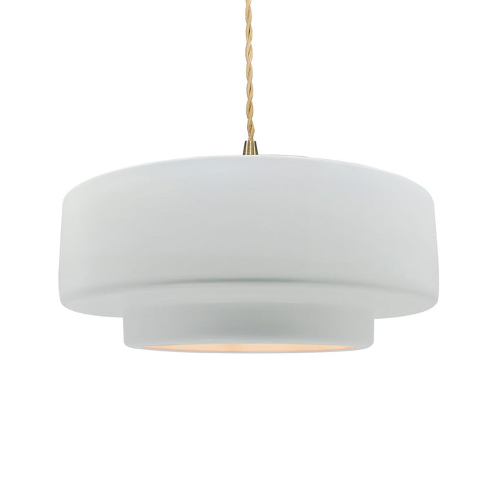 Justice Designs - CER-6545-WTWT-BRSS-BEIG-TWST - One Light Pendant - Radiance - Gloss White (outside and inside of fixture)