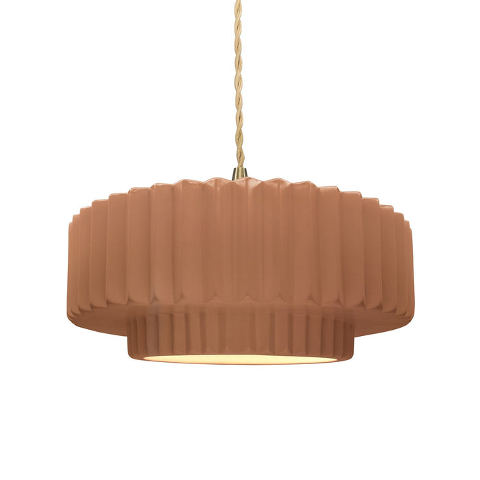Justice Designs - CER-6553-ADOB-BRSS-BEIG-TWST - One Light Pendant - Radiance - Adobe