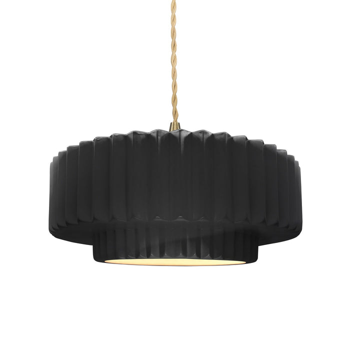 Justice Designs - CER-6553-BKMT-BRSS-BEIG-TWST - One Light Pendant - Radiance - Gloss Black w/ Matte White