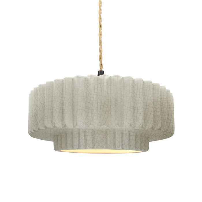 Justice Designs - CER-6553-CRK-MBLK-BEIG-TWST - One Light Pendant - Radiance - White Crackle