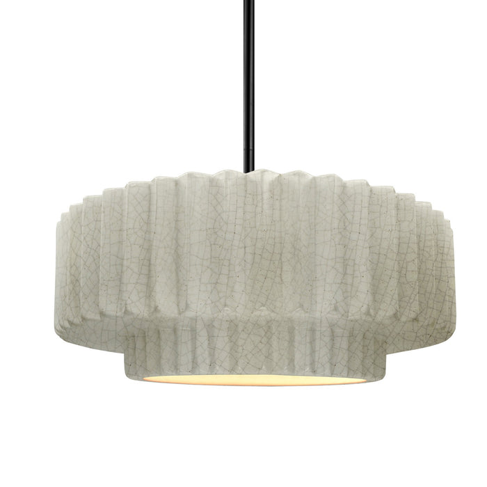 Justice Designs - CER-6553-CRK-MBLK-RIGID - One Light Pendant - Radiance - White Crackle