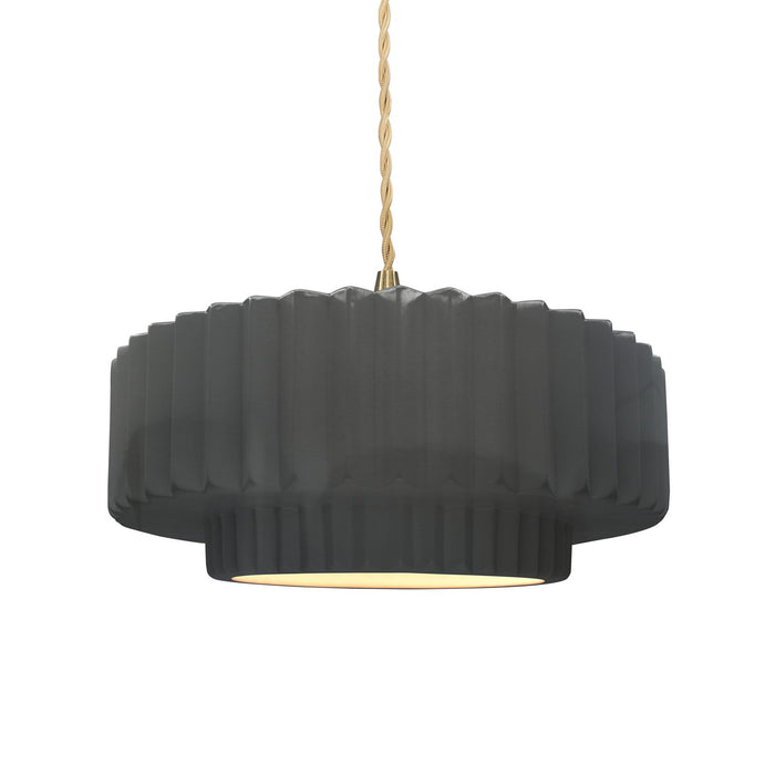 Justice Designs - CER-6553-GRY-BRSS-BEIG-TWST - One Light Pendant - Radiance - Gloss Grey