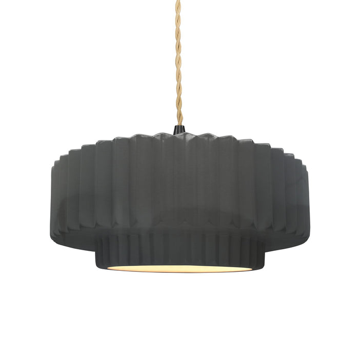 Justice Designs - CER-6553-GRY-MBLK-BEIG-TWST - One Light Pendant - Radiance - Gloss Grey
