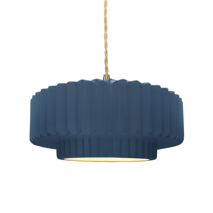 Justice Designs - CER-6553-MDMT-BRSS-BEIG-TWST - One Light Pendant - Radiance - Midnight Sky w/ Matte White