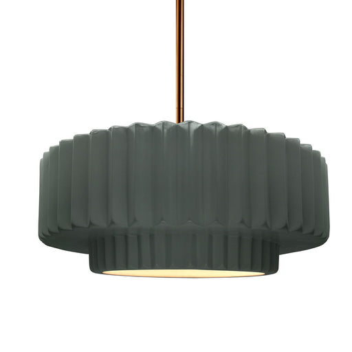 Justice Designs - CER-6553-PWGN-BRSS-RIGID - One Light Pendant - Radiance - Pewter Green