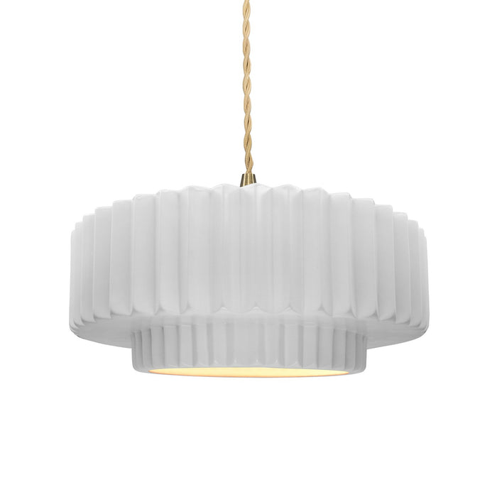 Justice Designs - CER-6553-WHT-BRSS-BEIG-TWST - One Light Pendant - Radiance - Gloss White