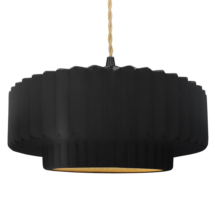 Justice Designs - CER-6555-CBGD-MBLK-BEIG-TWST - One Light Pendant - Radiance - Carbon Matte Black w/ Champagne Gold