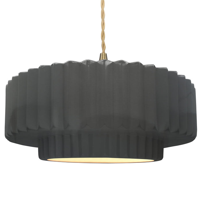 Justice Designs - CER-6555-GRY-BRSS-BEIG-TWST - One Light Pendant - Radiance - Gloss Grey